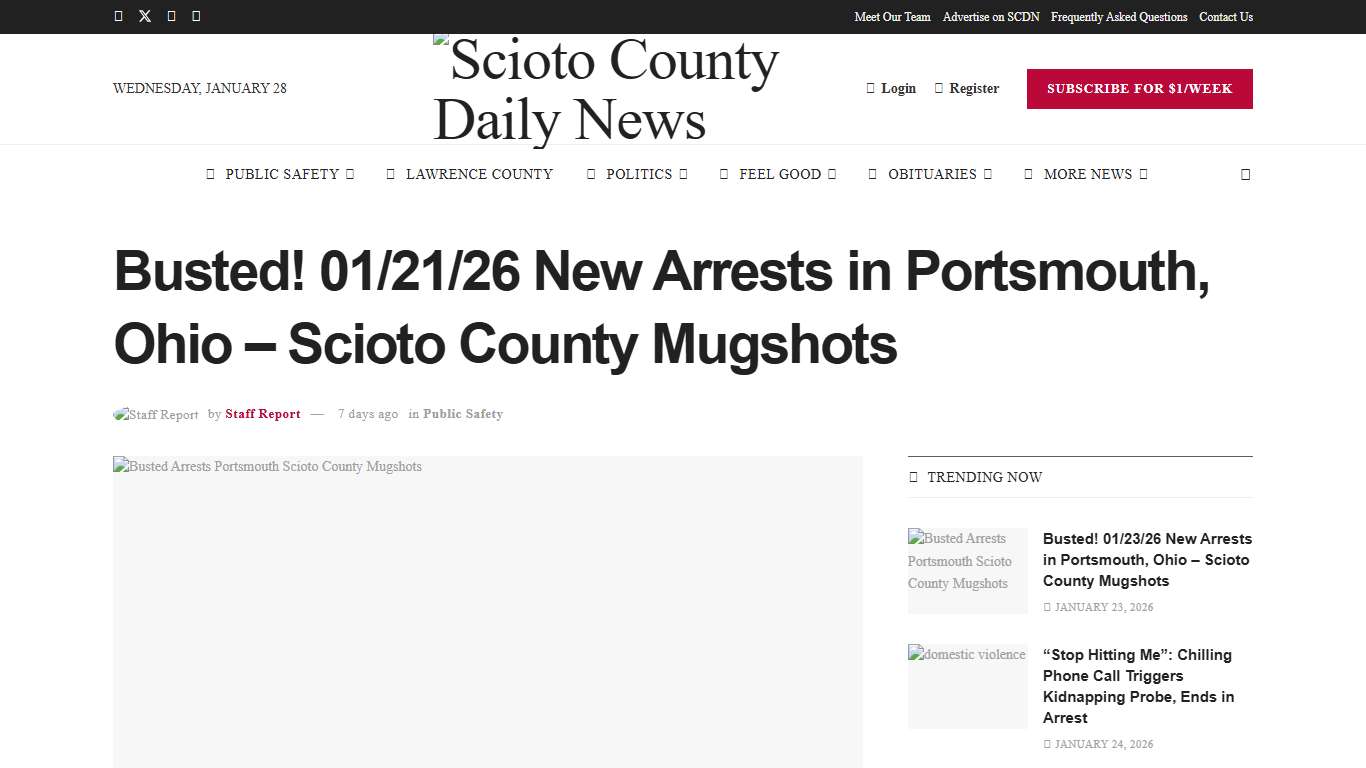Busted! 01/21/26 New Arrests in Portsmouth, Ohio – Scioto County Mugshots – Scioto County Daily News