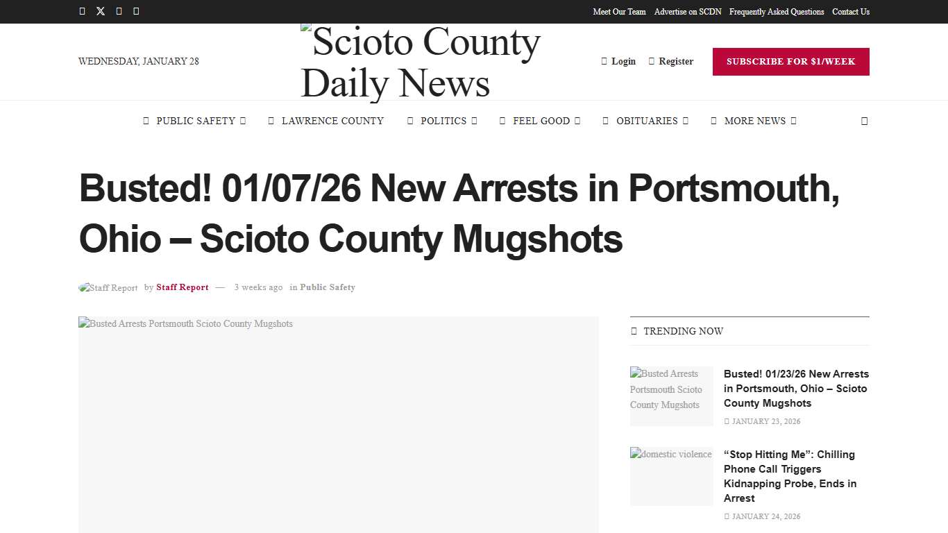 Busted! 01/07/26 New Arrests in Portsmouth, Ohio – Scioto County Mugshots – Scioto County Daily News